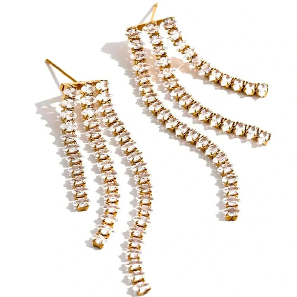 Diva Cubic Zirconia 18K Gold Stainless Steel Waterproof Earrings - Picture 3 of 9